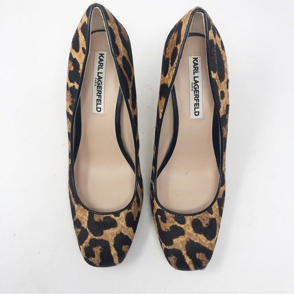 KARL LAGERFELD | Clari5 Leopard Animal Print Block Heel Pumps Women’s Size 8 - Picture 3 of 10